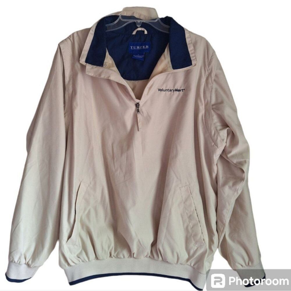 Turfer Light Tan with Navy Trim Golf Jacket with Zip off Sleeves Size Large